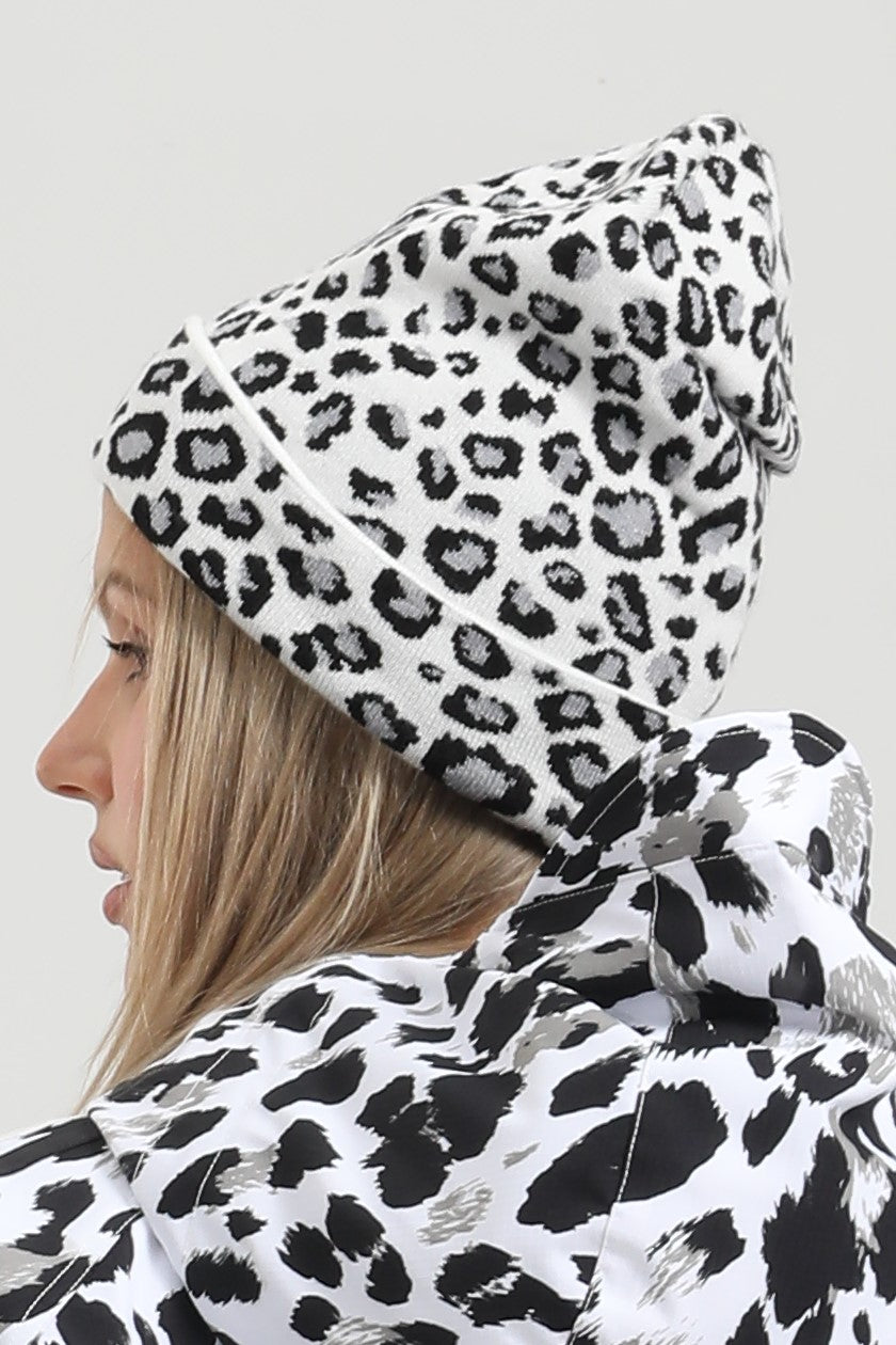 Unisex White Base Leopard Pattern Cuffed High-top Tailored Fit Eye-catching Beanie