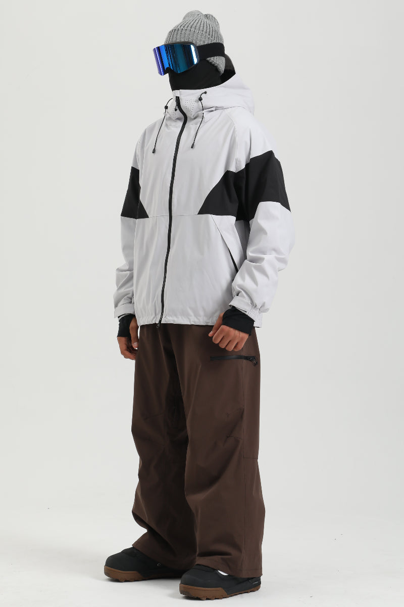 Men's Light Grey Durable Outdoor Oversized Silhouette Snowboard Jacket