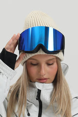 Unisex Blue Orange Mirror Lens Black Frameless Quick-release Lens Vision-stabilizing Anti-glare Ski & Snowboard Goggles
