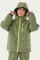 Kids' Army Green Insulated Snow Jacket with Fleece-Lined Collar