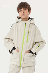 Kids' Off White Insulated Snow Jacket with Fleece-Lined Collar