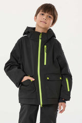 Kids' Black Insulated Snow Jacket with Fleece-Lined Collar