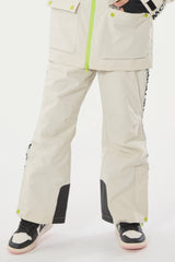 Kids’ Army Green Flared Snow Pants with Adjustable Suspenders