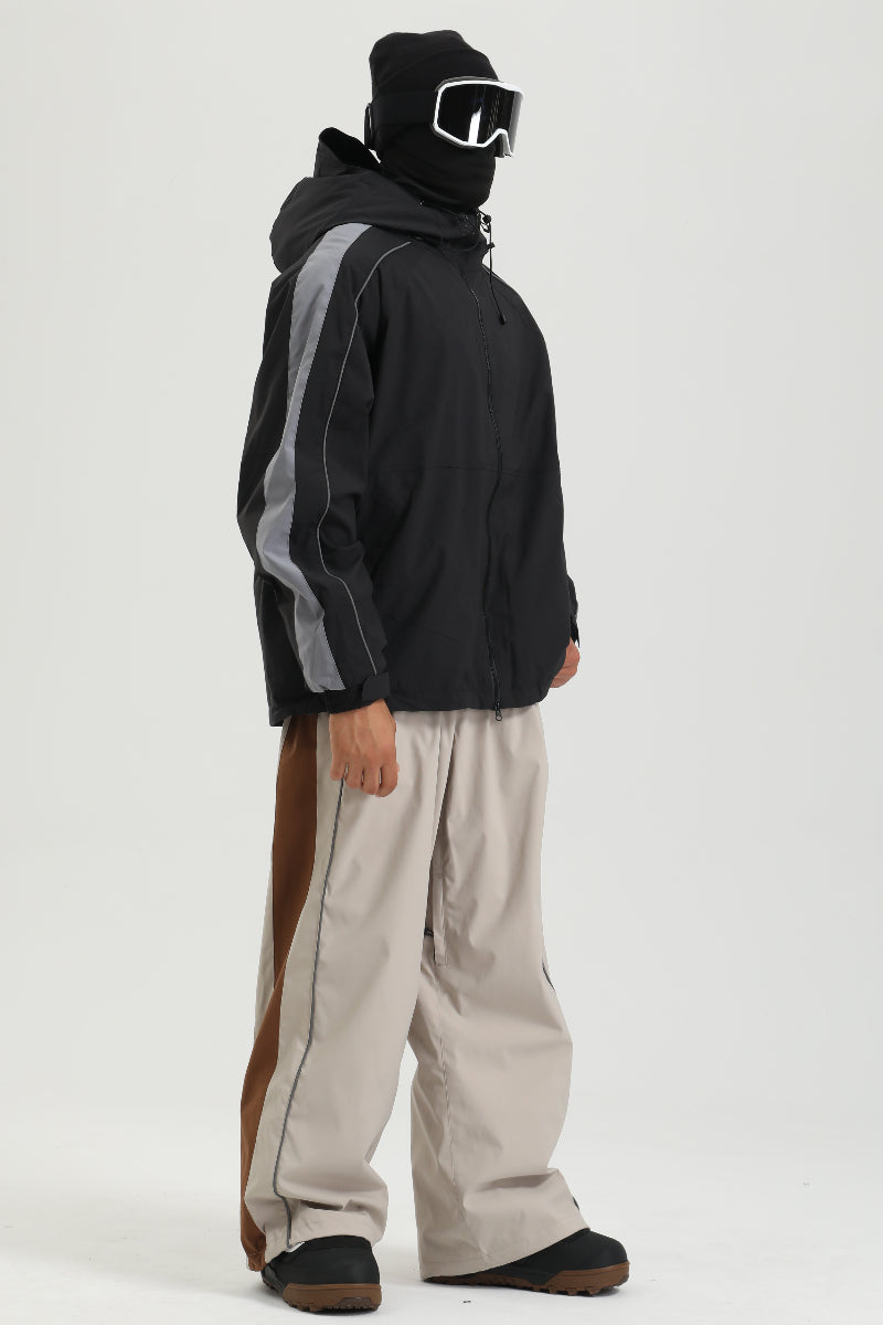 Men's Black Windproof Reflective Retro Snow Jacket