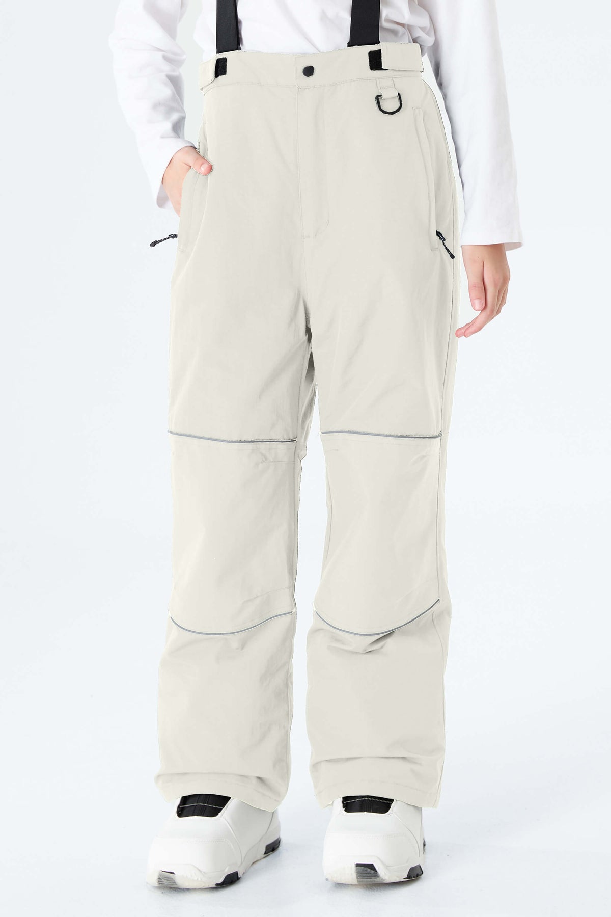 Girls' Off White Reflective Trim Insulated Snow Pants