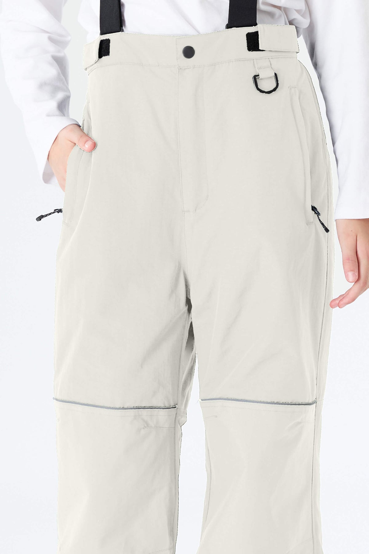 Girls' Off White Reflective Trim Insulated Snow Pants