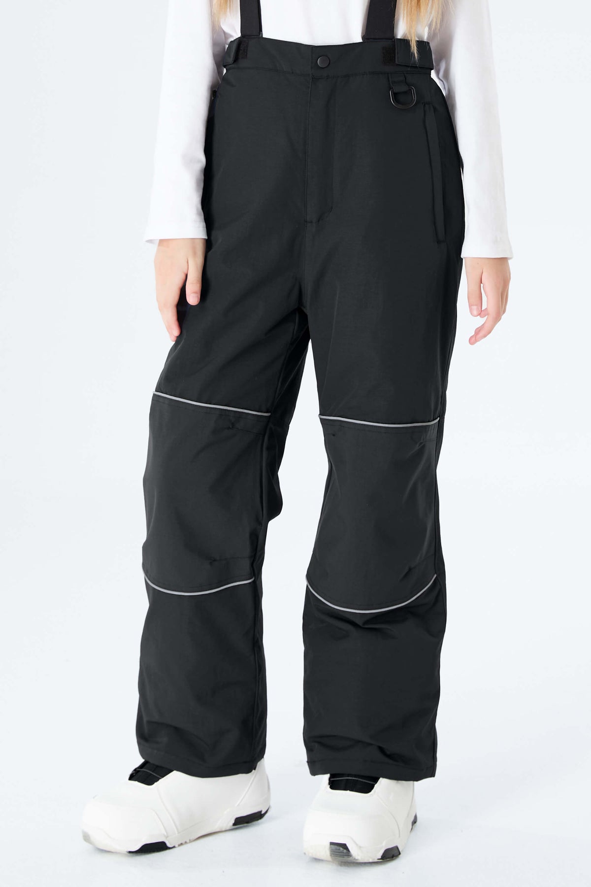Girls' Black Reflective Trim Insulated Snow Pants