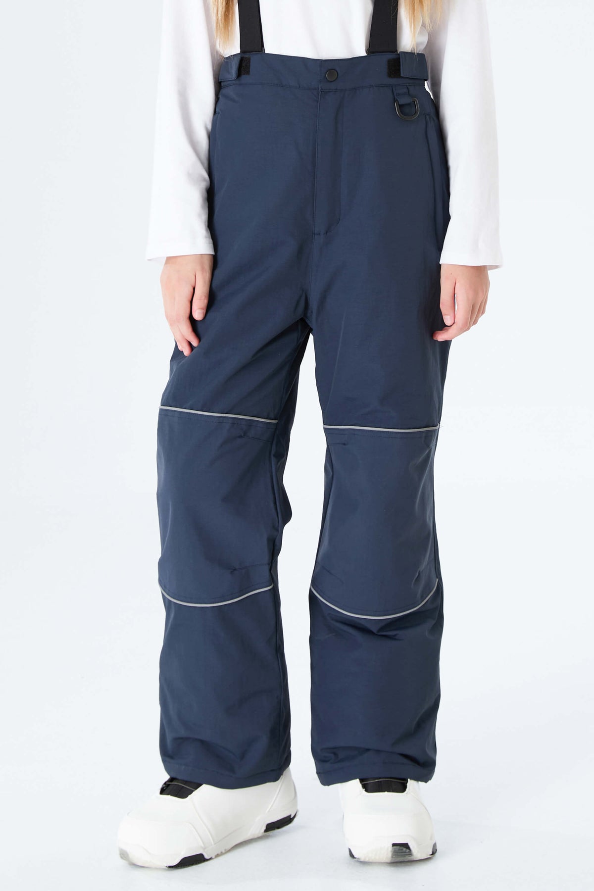 Girls' Navy Blue Reflective Trim Insulated Snow Pants