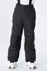 Boys' Black Reflective Snow Pants With Detachable Suspenders