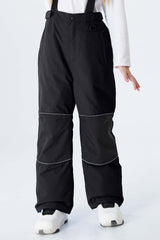 Girls' Black Reflective Snow Pants With Detachable Suspenders
