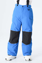 Boys' Gray Color-Block Reflective Snow Pants With Detachable Suspenders