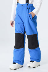 Girls' Bright Blue Color-Block Reflective Snow Pants With Detachable Suspenders
