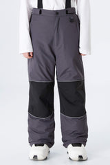 Boys' Navy Blue Color-Block Reflective Snow Pants With Detachable Suspenders