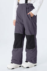 Girls' Pink Color-Block Reflective Snow Pants With Detachable Suspenders