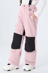 Girls' Rose Color-Block Reflective Snow Pants With Detachable Suspenders