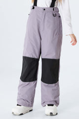 Girls' Gray Color-Block Reflective Snow Pants With Detachable Suspenders