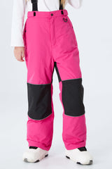 Girls' Rose Color-Block Reflective Snow Pants With Detachable Suspenders