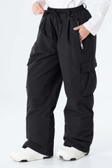 Girls' Black Baggy Insulated Cargo Snow Pants