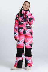 Girls' Pink Insulated One Piece Snow Suit with Fleece-Lined Collar