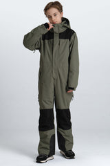 Boys' Khaki Insulated One Piece Snow Suit with Fleece-Lined Collar