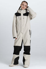 Girls' Khaki Insulated One Piece Snow Suit with Fleece-Lined Collar