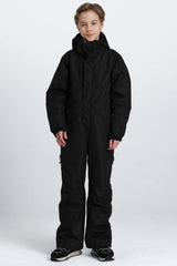 Boys' Black Insulated One Piece Snow Suit with Fleece-Lined Collar