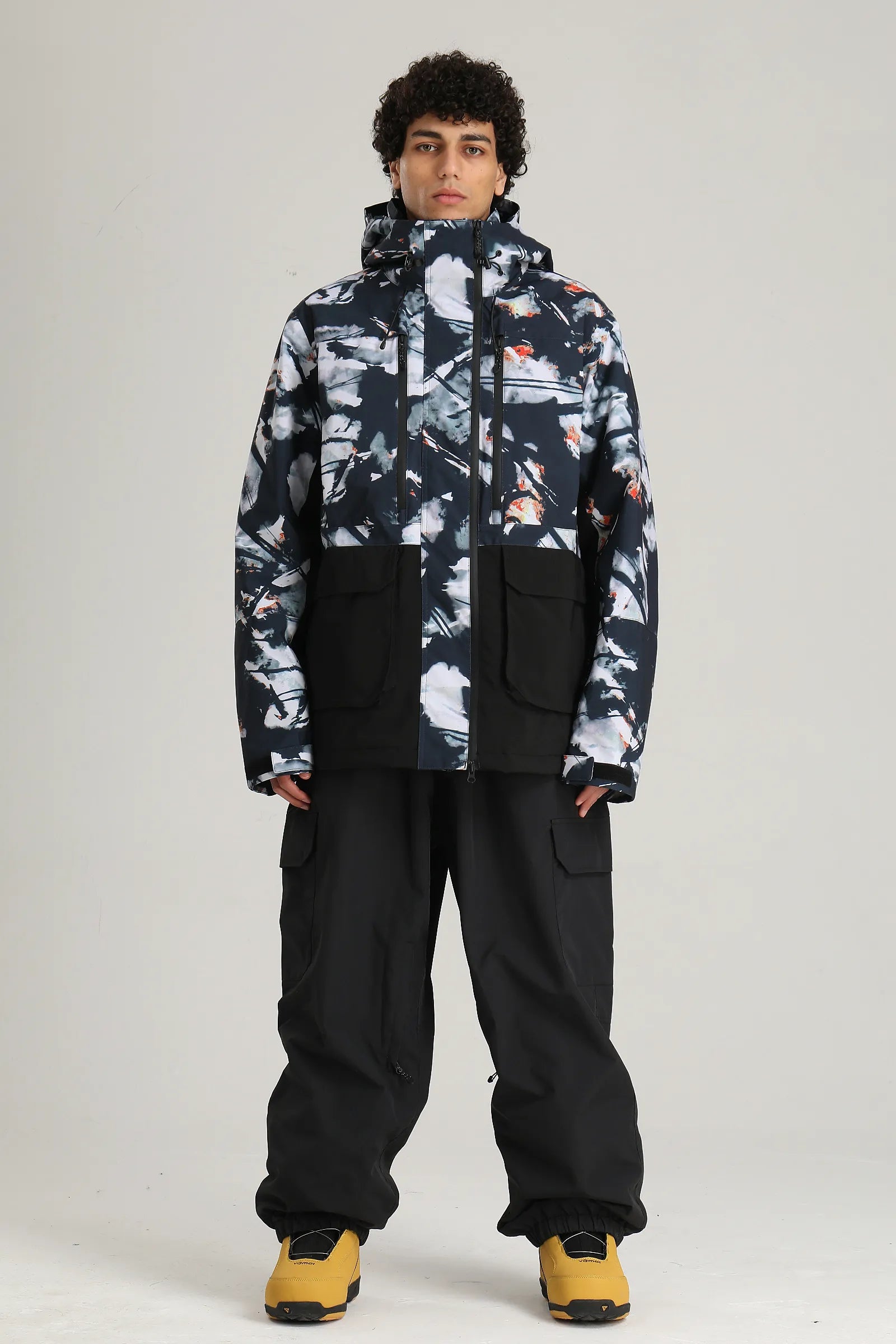 Men's Splatter Printed Technical Contrast Insulated Baggy Snow Jacket