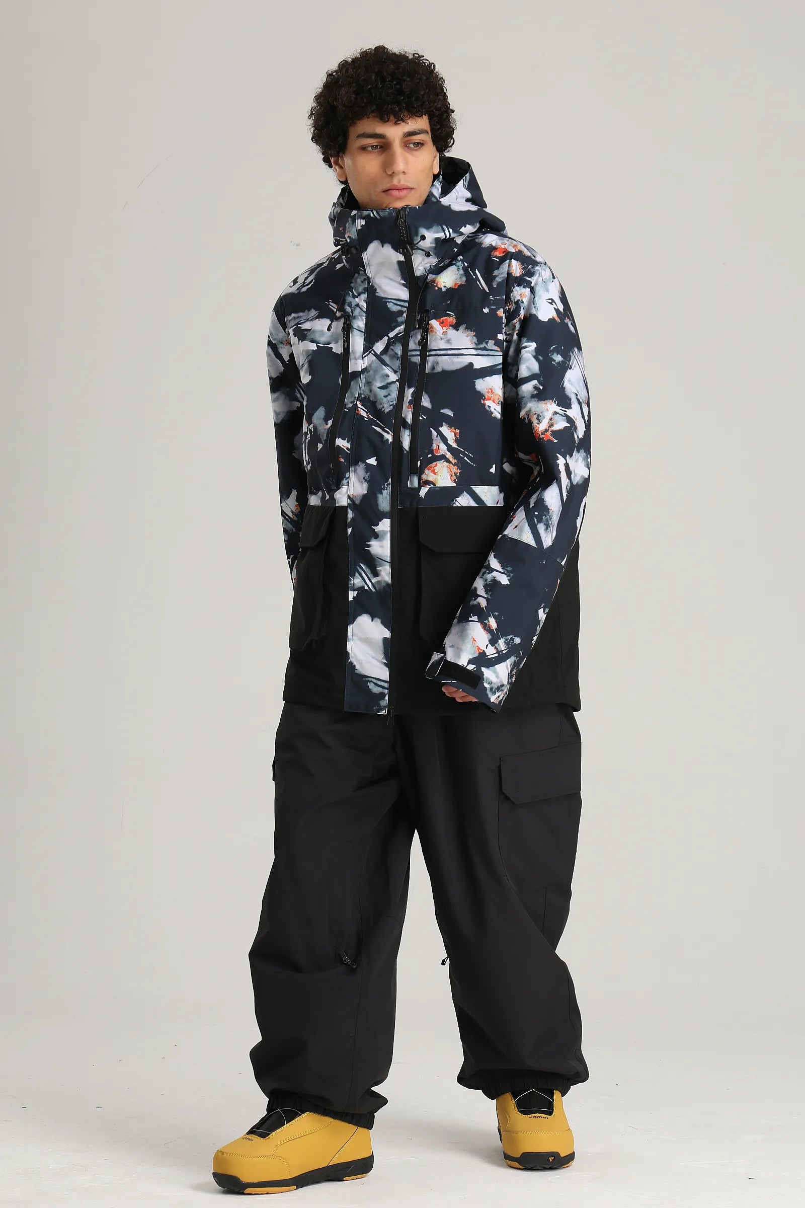 Men's Splatter Printed Technical Contrast Insulated Baggy Snow Jacket