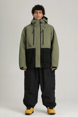Men's Army Green Technical Contrast Insulated Baggy Snow Jacket