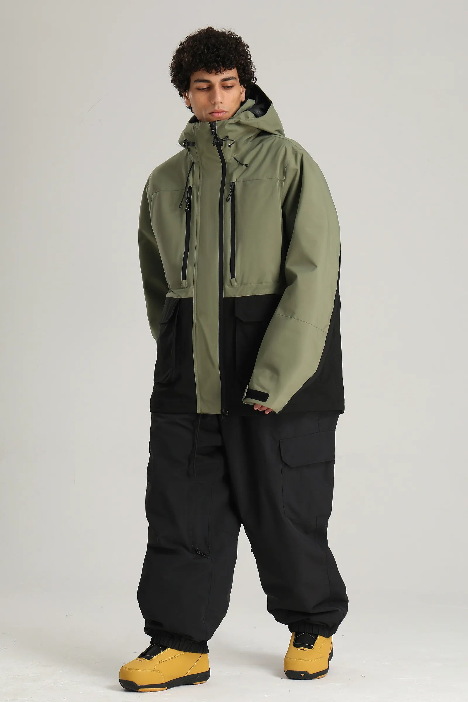 Men's Army Green Technical Contrast Insulated Baggy Snow Jacket
