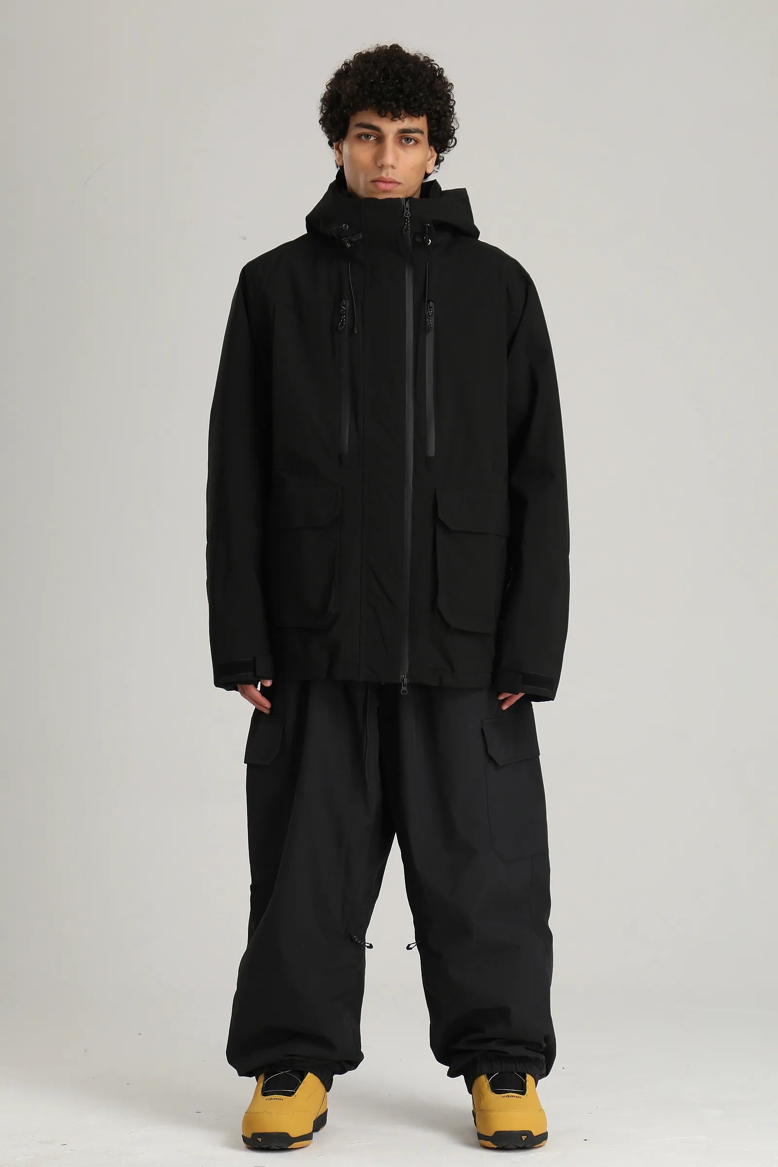 Men's Black Technical Contrast Insulated Baggy Snow Jacket