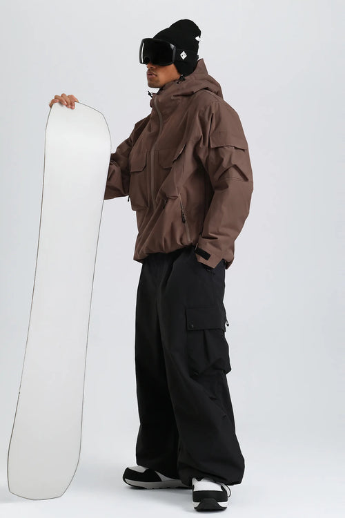 Men's Deep Coffee Techwear Urban Half Zip Insulated Snow Jacket