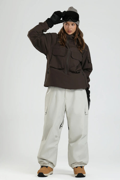 Women's Deep Coffee Techwear Urban Half Zip Insulated Snow Jacket
