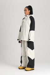 Women's Off White Color Block Reflective Baggy Insulated Snow Jacket