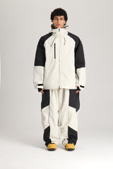 Men's Off White Color Block Reflective Baggy Insulated Snow Jacket