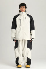 Men's Black Color Block Reflective Baggy Insulated Snow Jacket