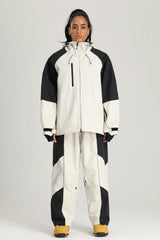Women's Black Color Block Reflective Baggy Insulated Snow Jacket