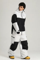 Men's Black & White Color Block Baggy Fit Insulated Snow Jacket