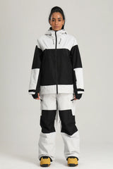 Women's Black & White Color Block Baggy Fit Insulated Snow Jacket