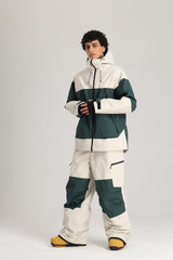 Men's Black & White Color Block Baggy Fit Insulated Snow Jacket