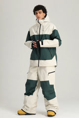 Men's Black & White Color Block Baggy Fit Insulated Snow Jacket