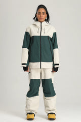 Women's Black & White Color Block Baggy Fit Insulated Snow Jacket