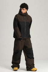Men's Black & White Color Block Baggy Fit Insulated Snow Jacket