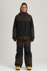 Women's Black & White Color Block Baggy Fit Insulated Snow Jacket