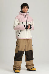 Men's Black & White Color Block Baggy Fit Insulated Snow Jacket