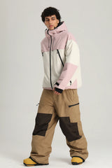 Men's Black Color Block Baggy Fit Insulated Snow Jacket