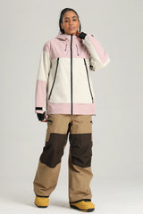 Women's Black & White Color Block Baggy Fit Insulated Snow Jacket