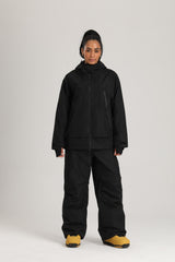 Women's Black & White Color Block Baggy Fit Insulated Snow Jacket