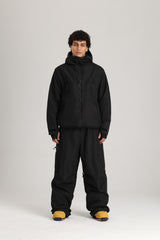Men's Black & White Color Block Baggy Fit Insulated Snow Jacket