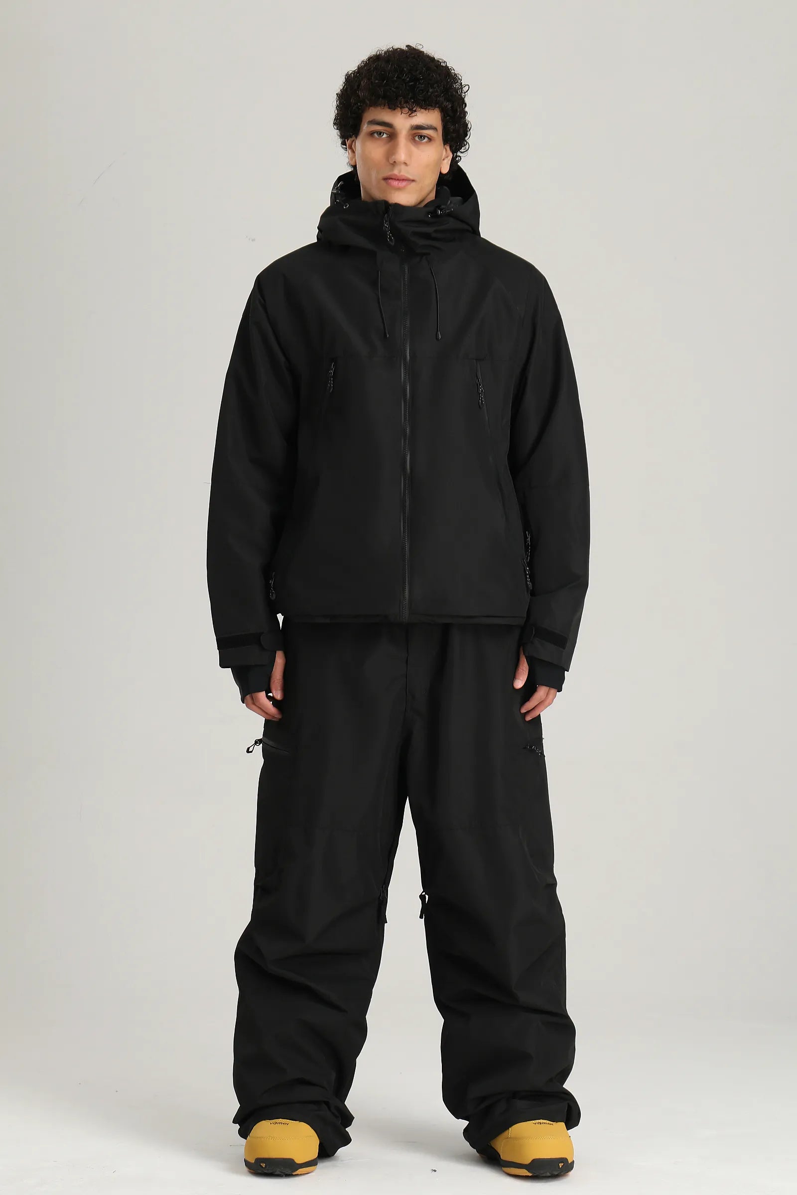Men's Black Color Block Baggy Fit Insulated Snow Jacket